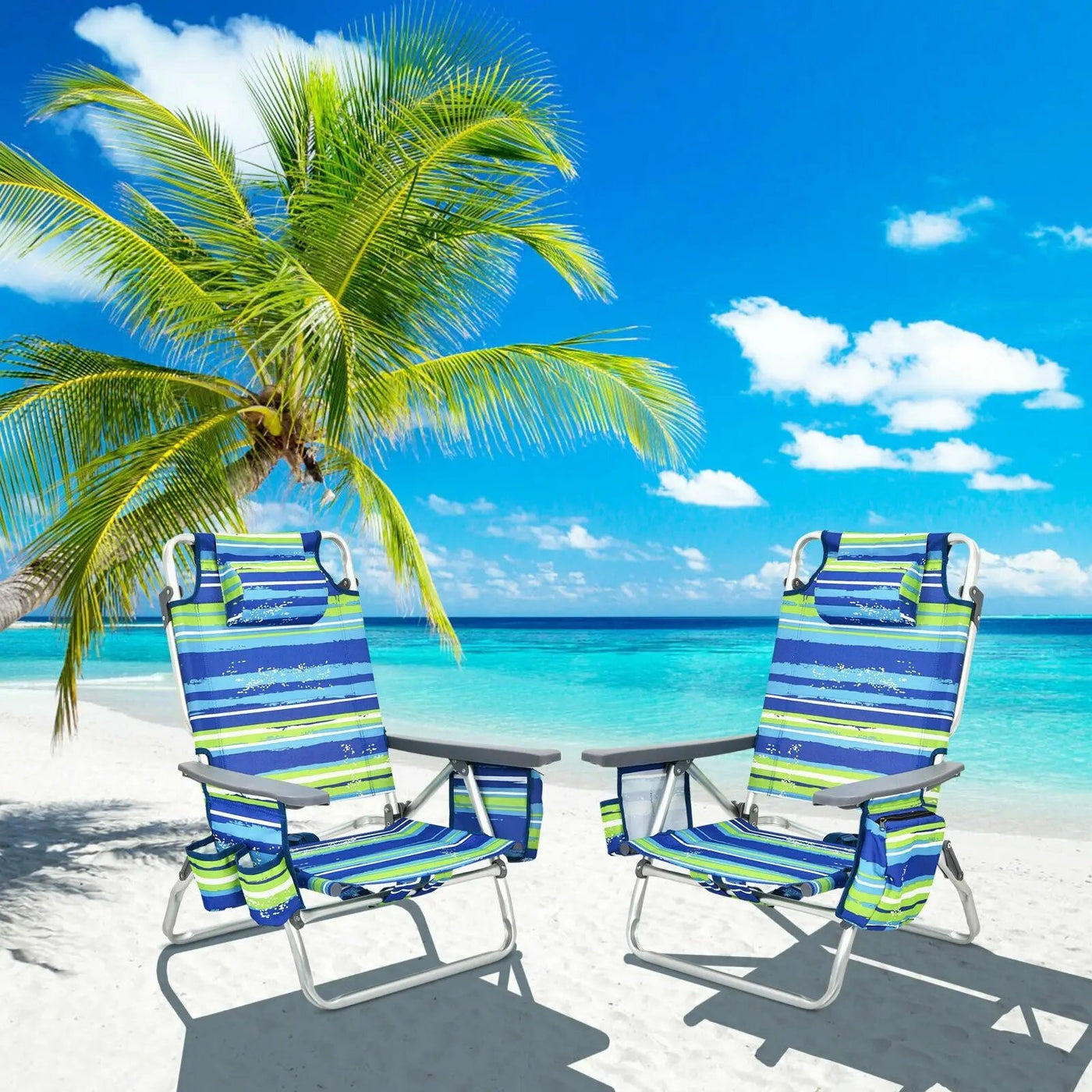 4-Pack 5-Position Outdoor Folding Backpack Beach Reclining Chair with Pillow by DirectDeals