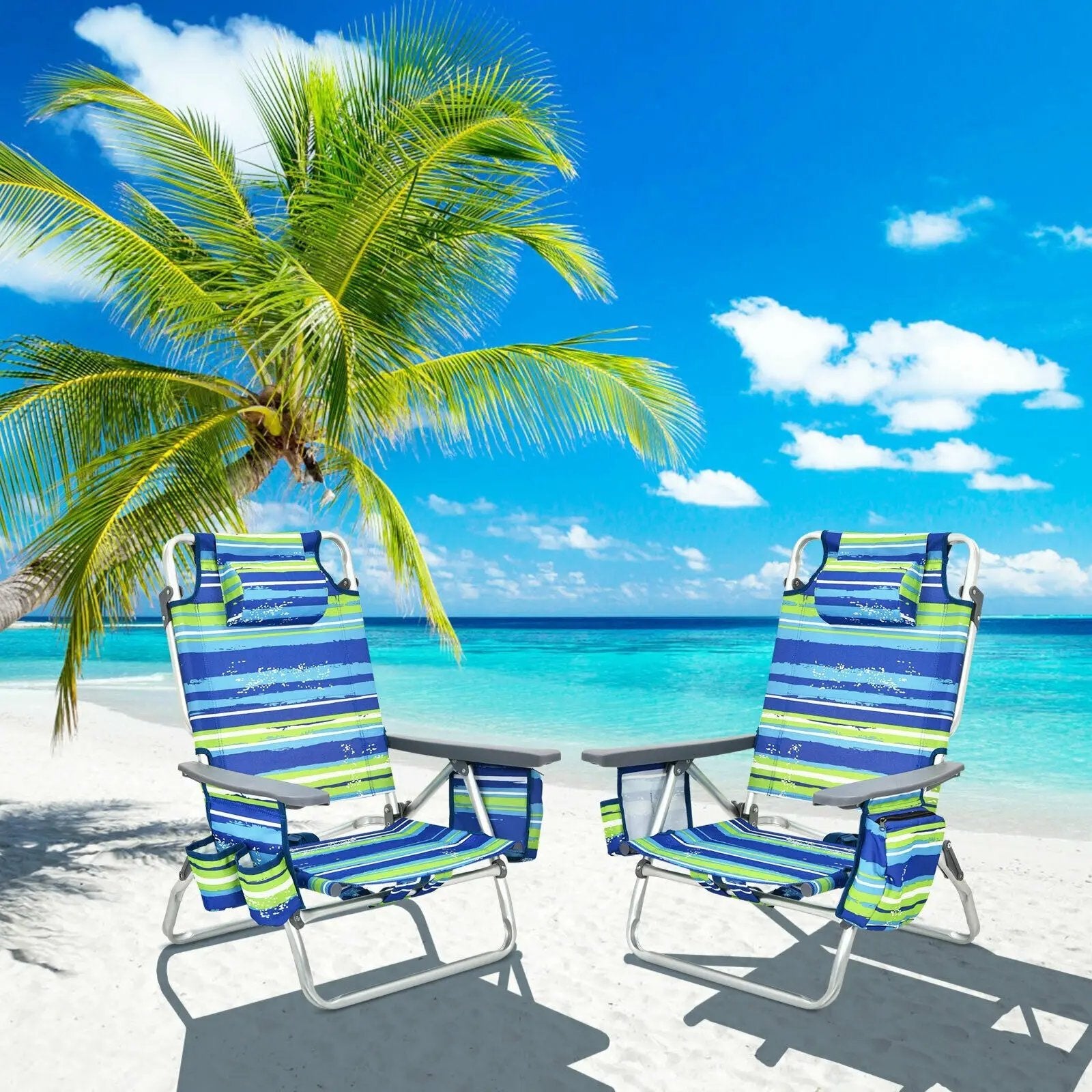 4-Pack 5-Position Outdoor Folding Backpack Beach Reclining Chair with Pillow by DirectDeals