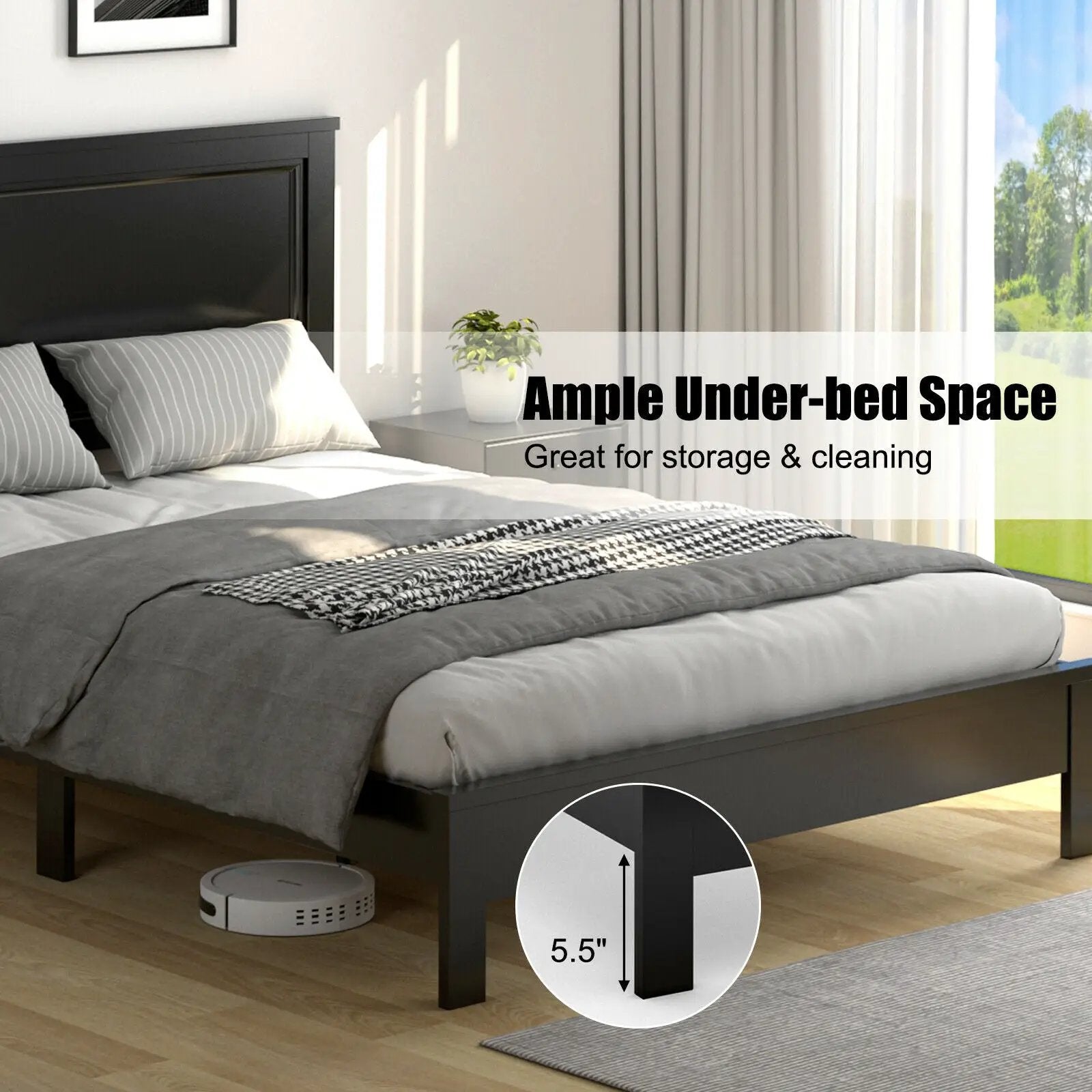 Full Size Platform Slat Bed Frame with High Headboard by DirectDeals
