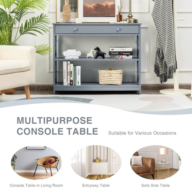 Console Table 3-Tier with Drawer and Storage Shelves by DirectDeals