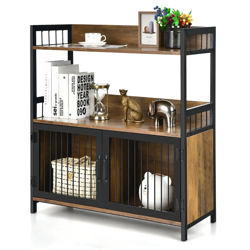 2-Tier Baker's Rack Industrial Kitchen Microwave Oven Stand with Storage Cabinet-Rustic Brown by DirectDeals