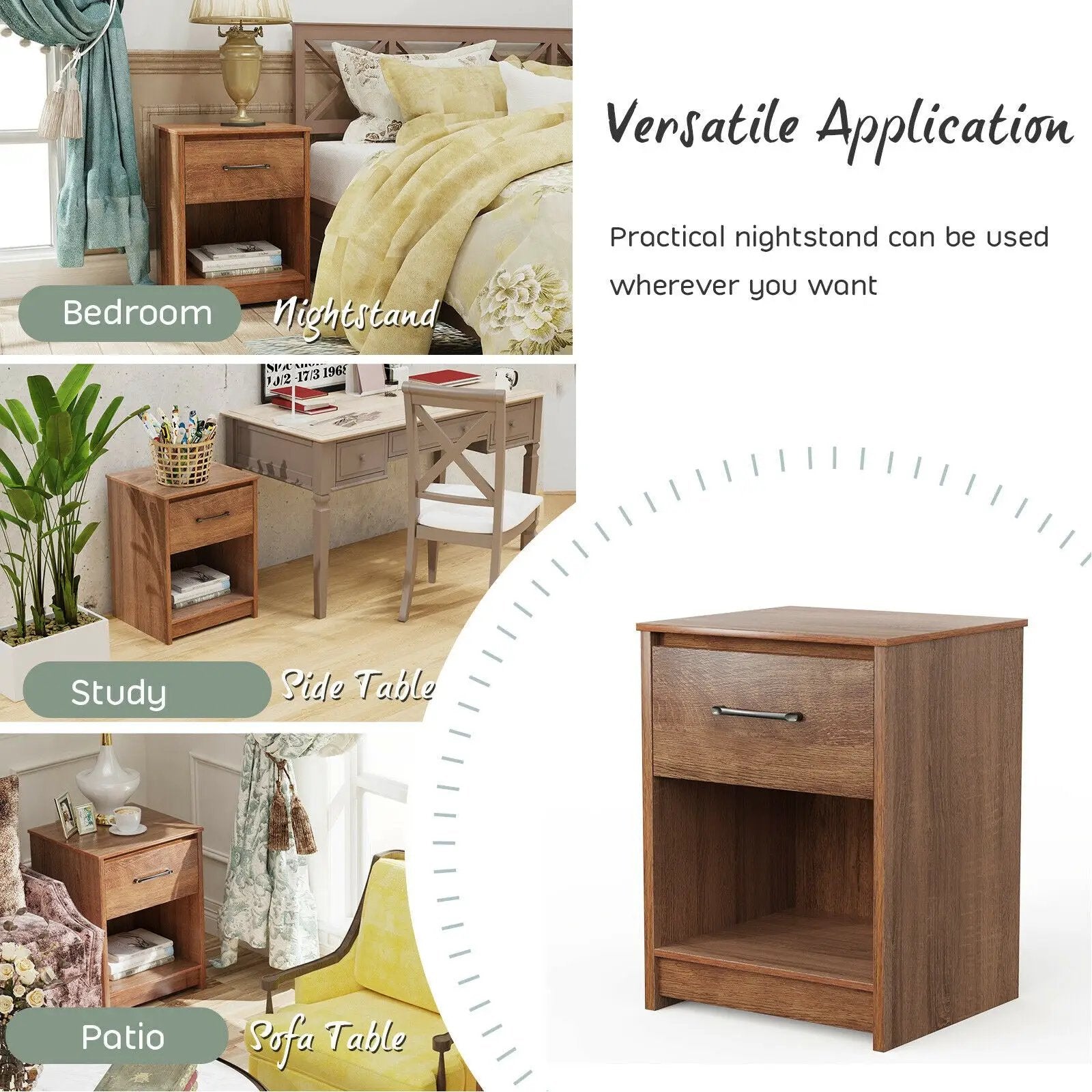 Wooden Nightstand with Drawer and Open Storage Compartment by DirectDeals