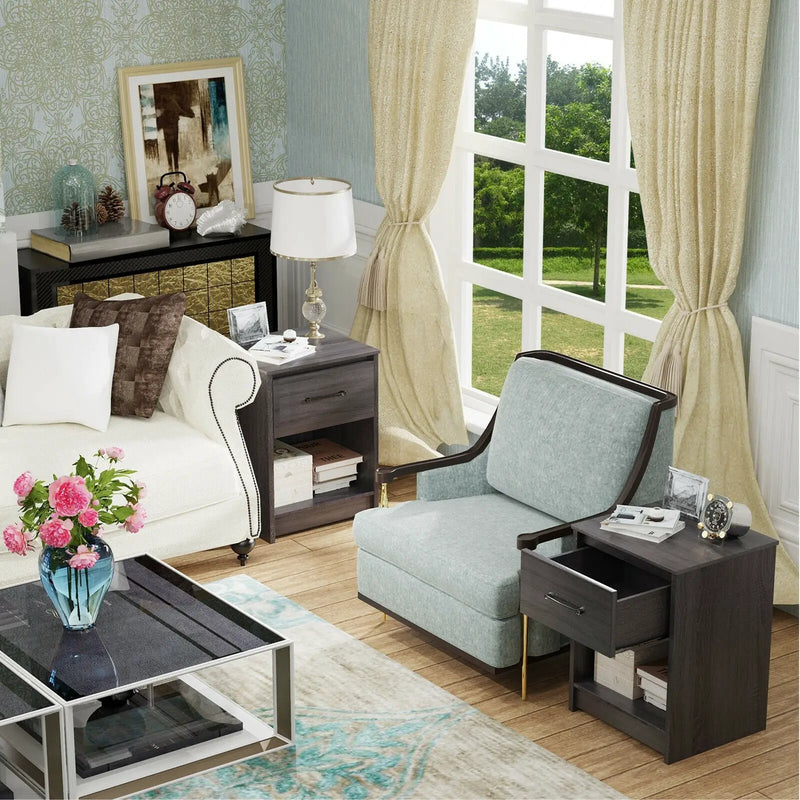 Wooden Nightstand with Drawer and Open Storage Compartment by DirectDeals