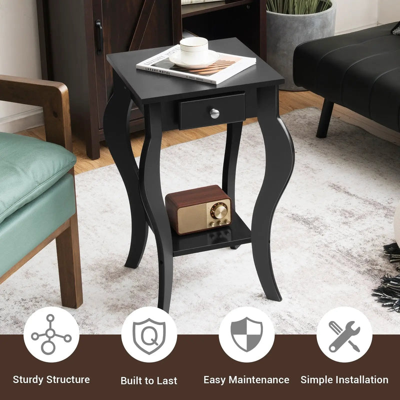 2-Tier End Table with Drawer and Shelf for Living Room Bedroom by DirectDeals