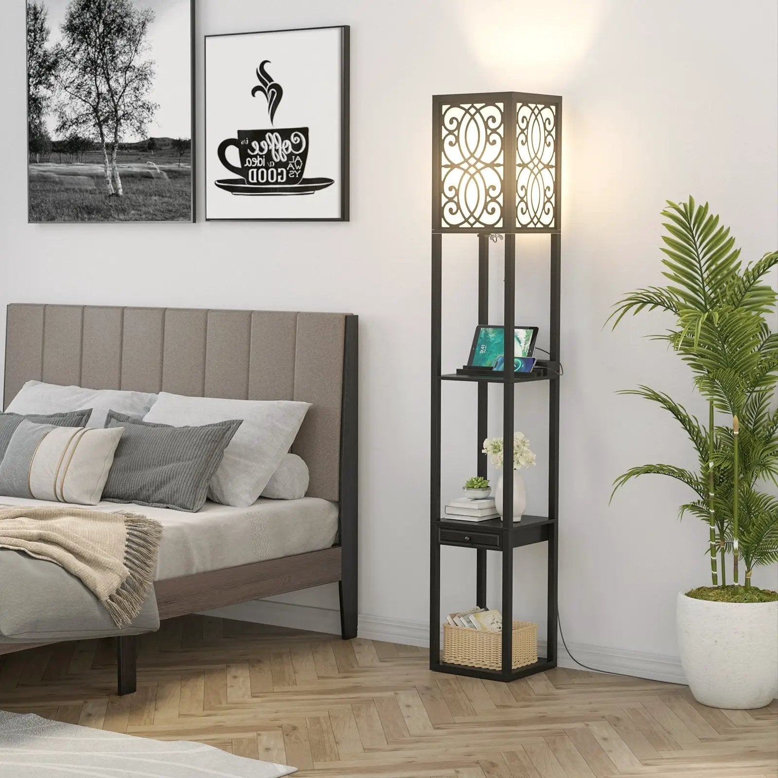 Modern Standing Shelf Lamp with 1 Power Outlet and 2 USB Ports by DirectDeals
