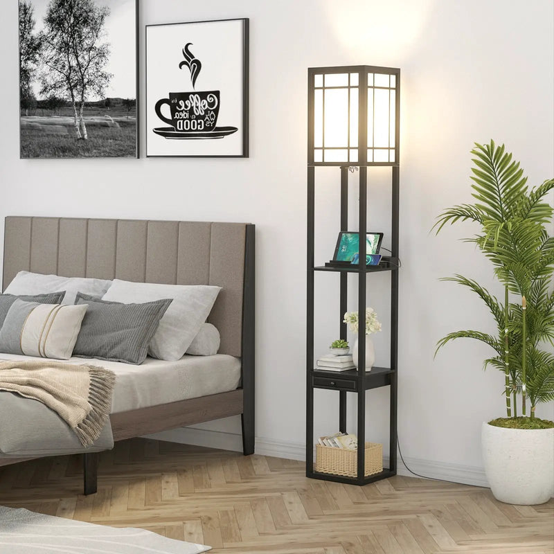 Modern Floor Lamp with Shelves and Drawer by DirectDeals