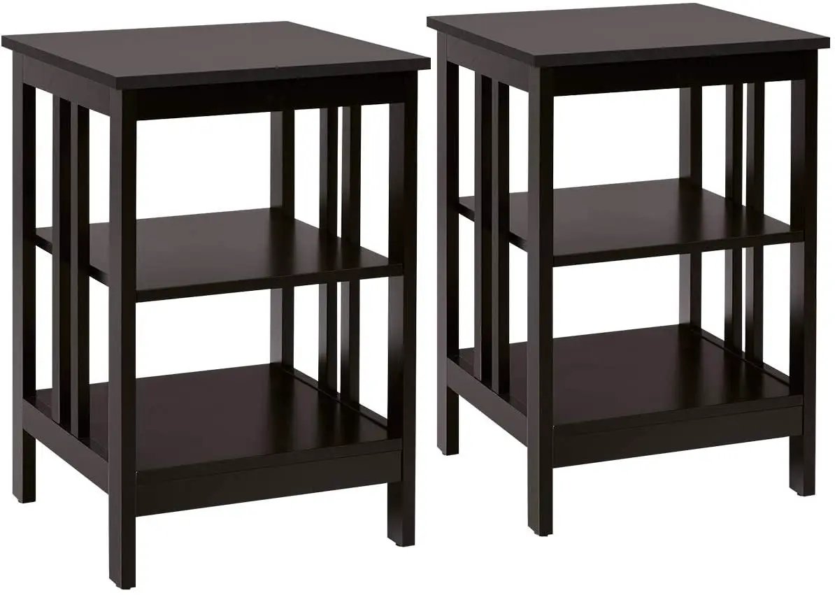 2 Pieces 3-Tier Nightstand with Reinforced Bars and Stable Structure by DirectDeals