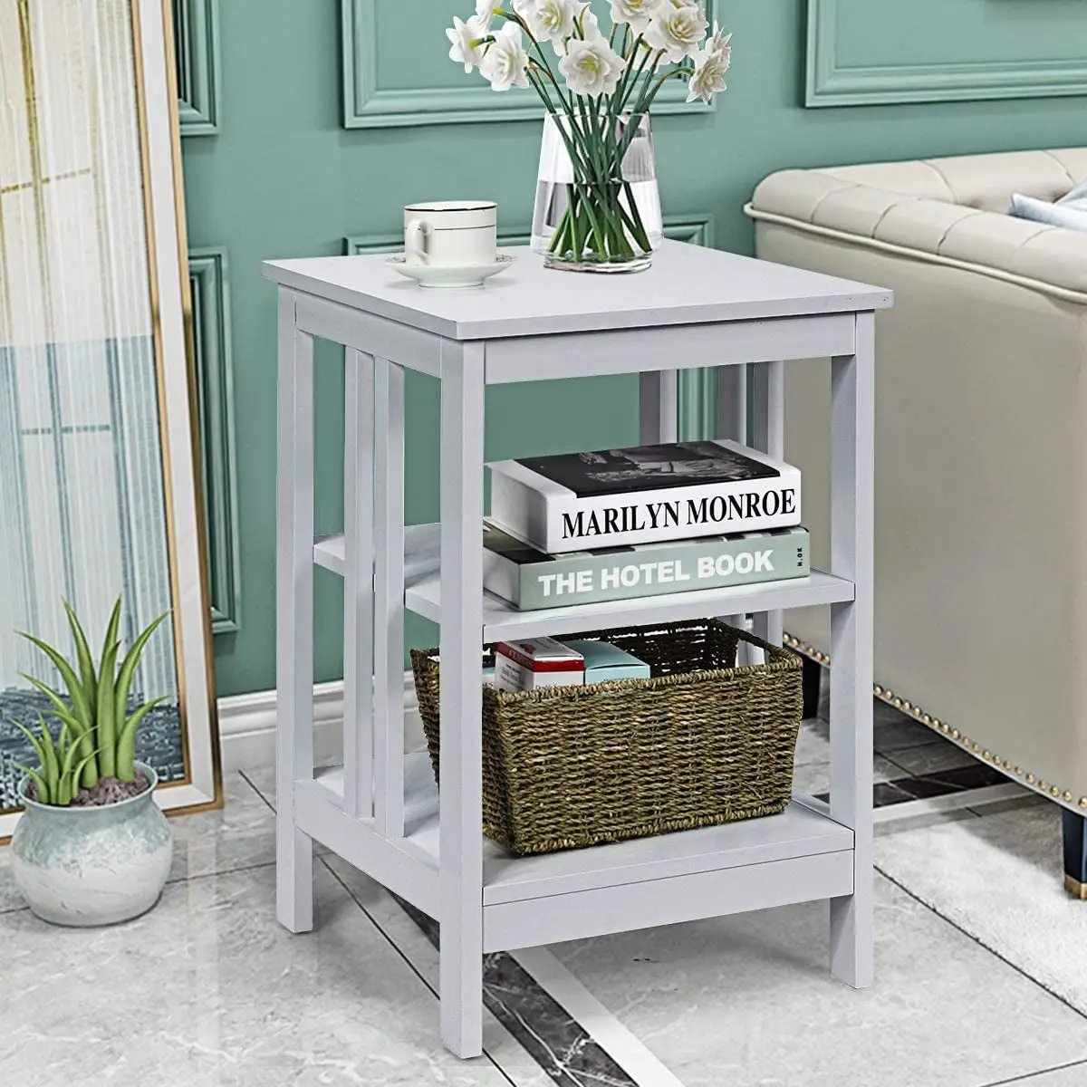 2 Pieces 3-Tier Nightstand with Reinforced Bars and Stable Structure by DirectDeals