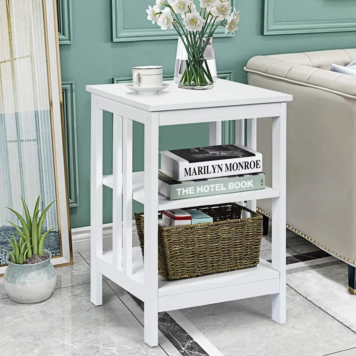 2 Pieces 3-Tier Nightstand with Reinforced Bars and Stable Structure by DirectDeals