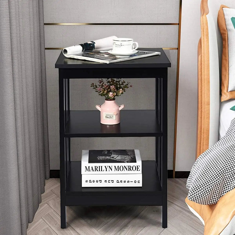 2 Pieces 3-Tier Nightstand with Reinforced Bars and Stable Structure by DirectDeals