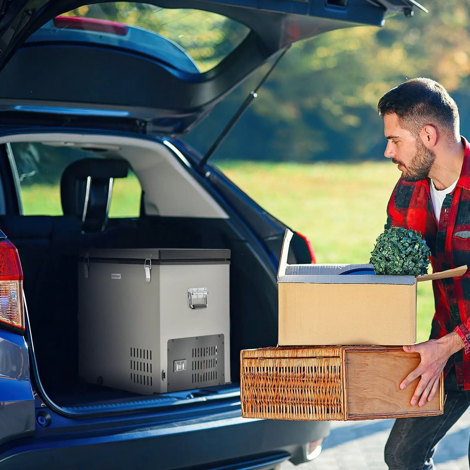 68 Quart Portable Car Refrigerator with DC and AC Adapter-Gray by DirectDeals