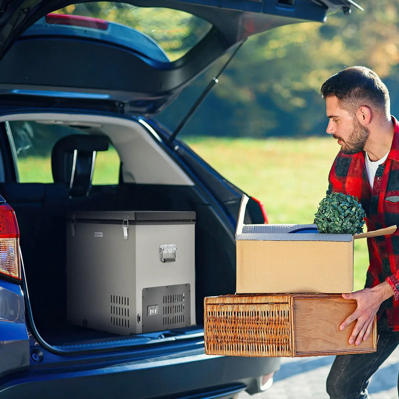 68 Quart Portable Car Refrigerator with DC and AC Adapter-Gray by DirectDeals