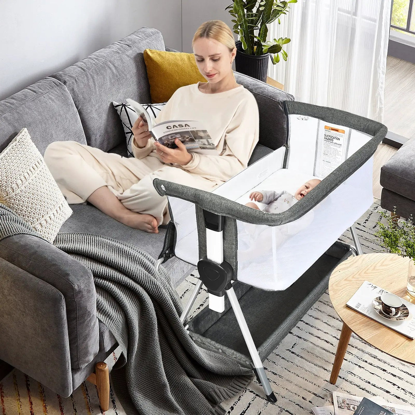 Adjustable Baby Bedside Crib with Large Storage by DirectDeals