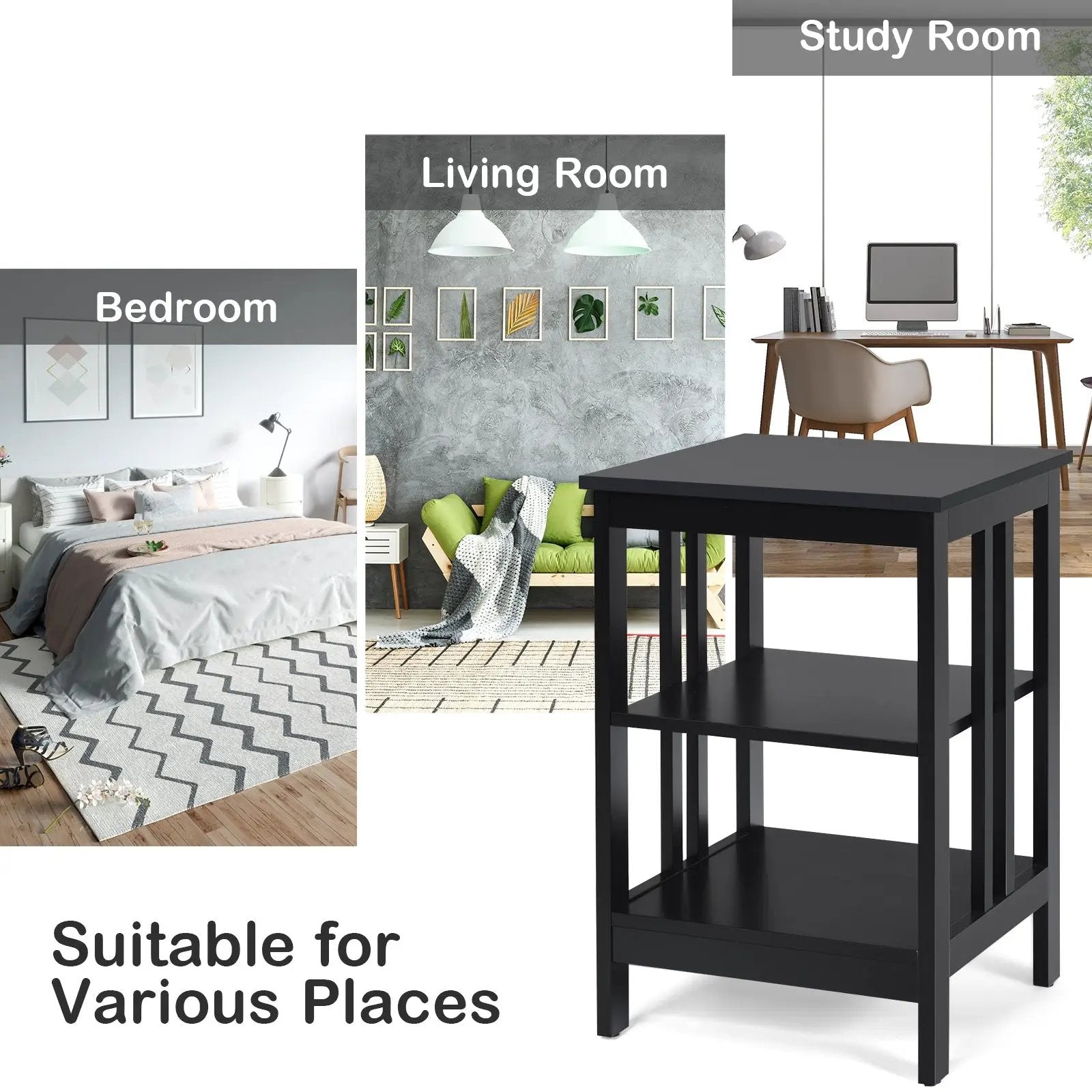 3-Tier Nightstand Sofa Side Table with Baffles and Round Corners by DirectDeals