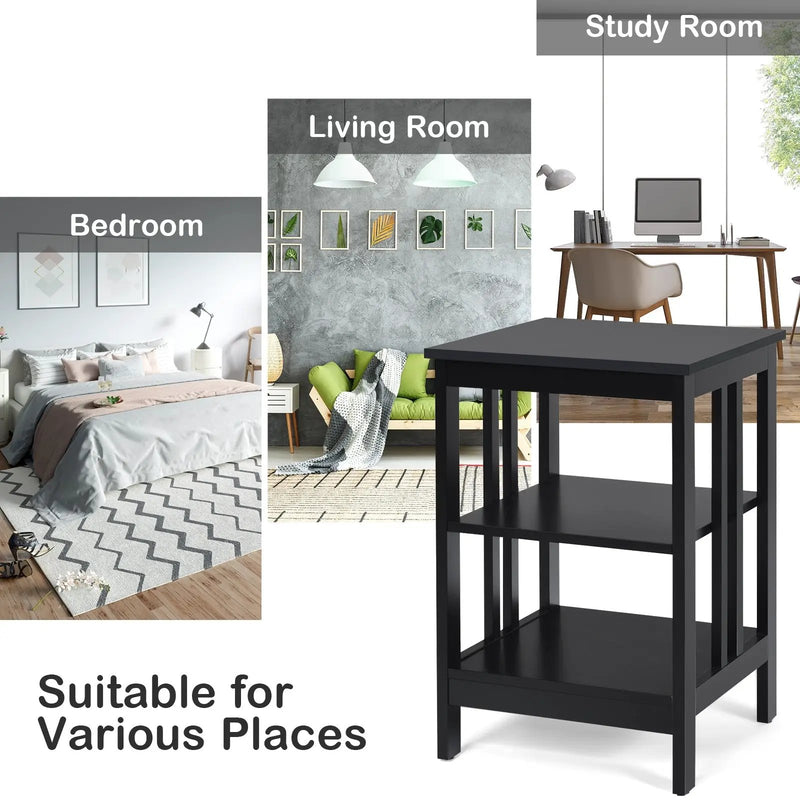 3-Tier Nightstand Sofa Side Table with Baffles and Round Corners by DirectDeals