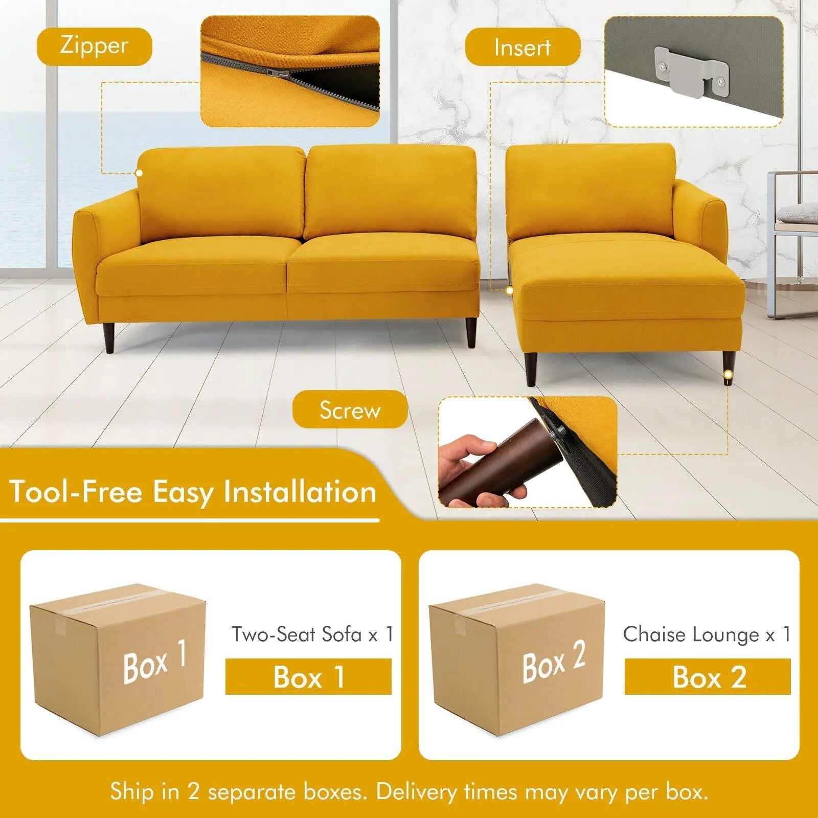 L-Shaped Fabric Sectional Sofa with Chaise Lounge and Solid Wood Legs by DirectDeals