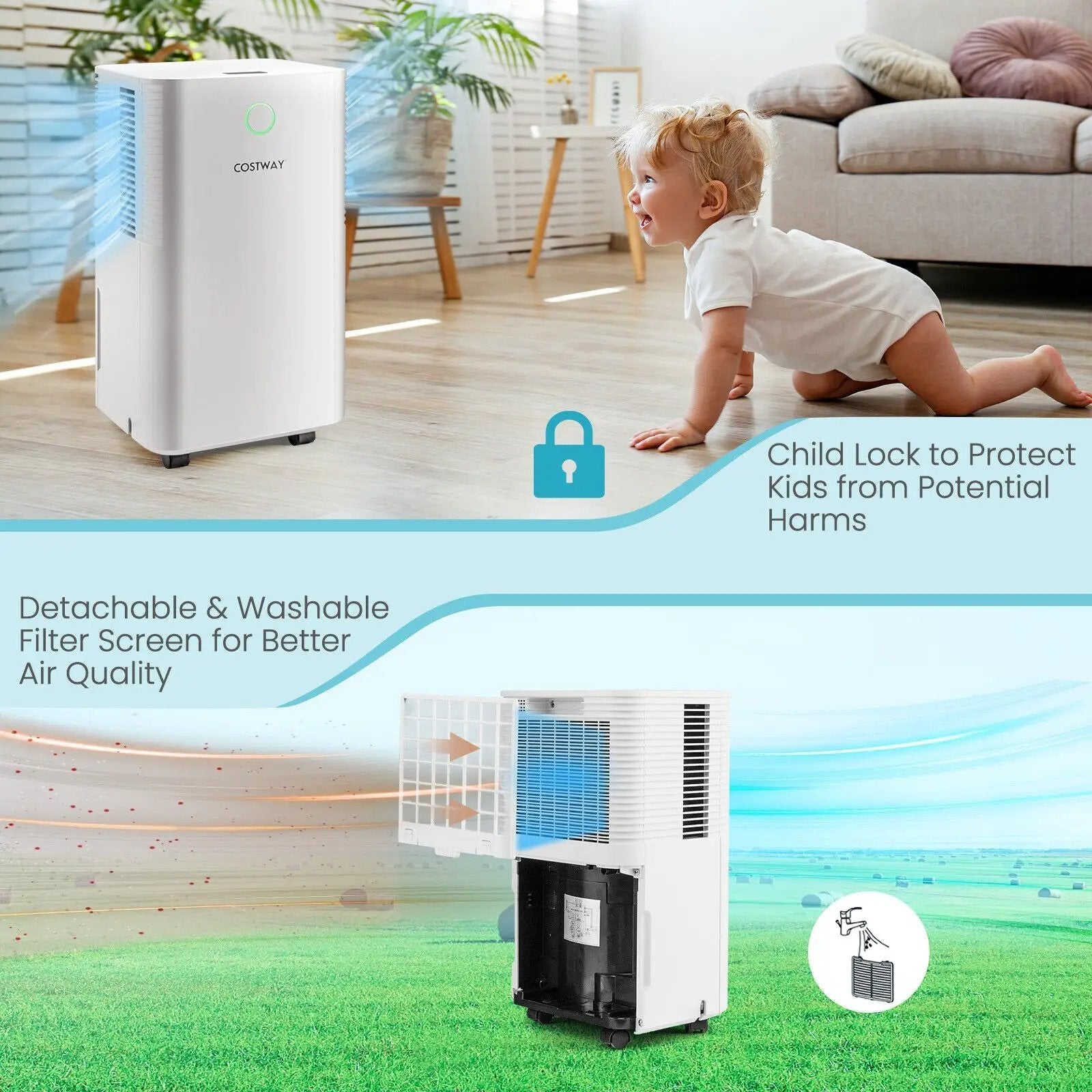 1750 Sq. Ft 32 Pints Dehumidifier with Auto Defrost and 24H Timer Drain Hose-White by DirectDeals