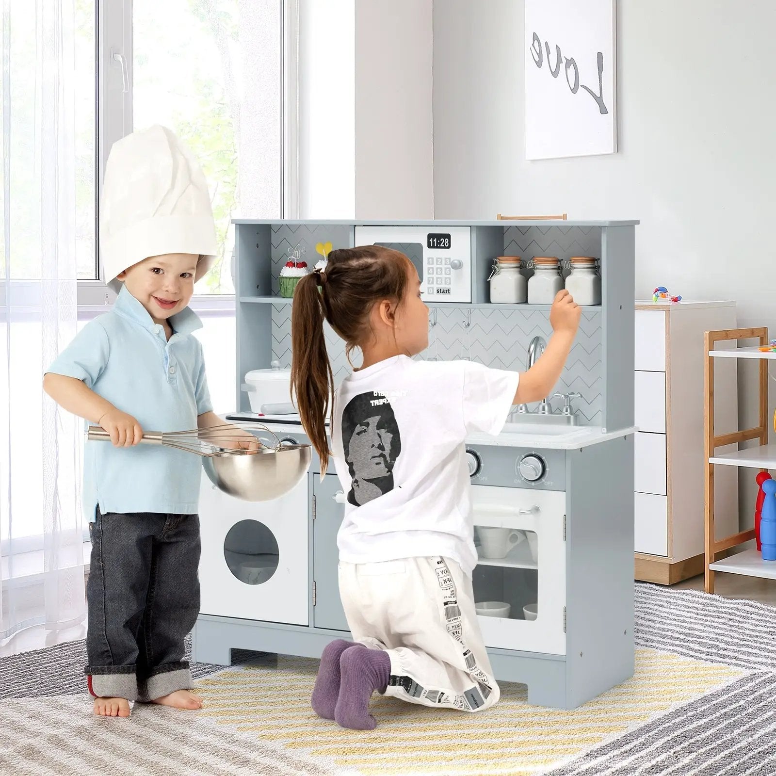 Pretend Play Kitchen Wooden Toy Set for Kids with Realistic Light and Sound by DirectDeals