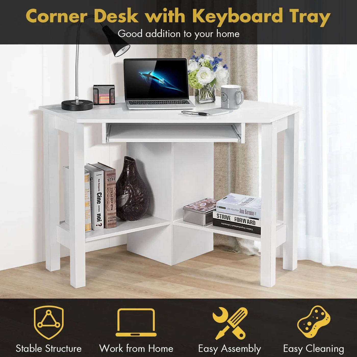 Wooden Study Computer Corner Desk with Drawer by DirectDeals