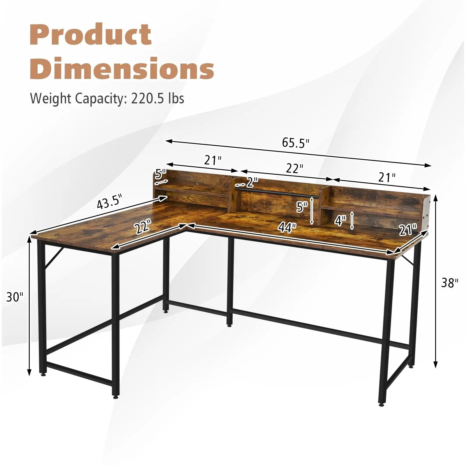 5.5 Inch L-shaped Computer Desk with Bookshelf by DirectDeals