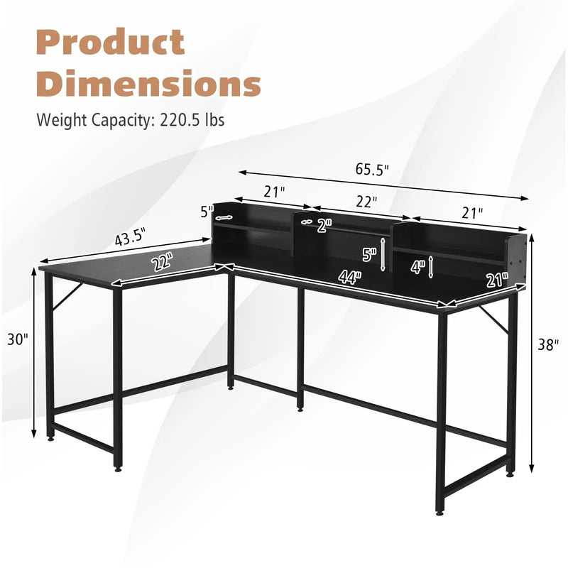 5.5 Inch L-shaped Computer Desk with Bookshelf by DirectDeals