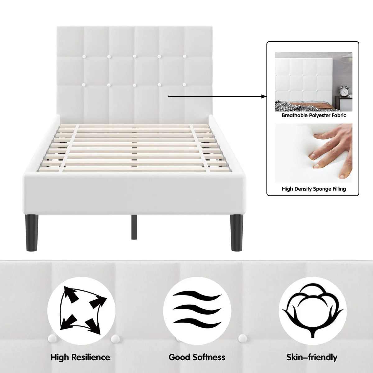 Platform Bed with Button Tufted Headboard by DirectDeals