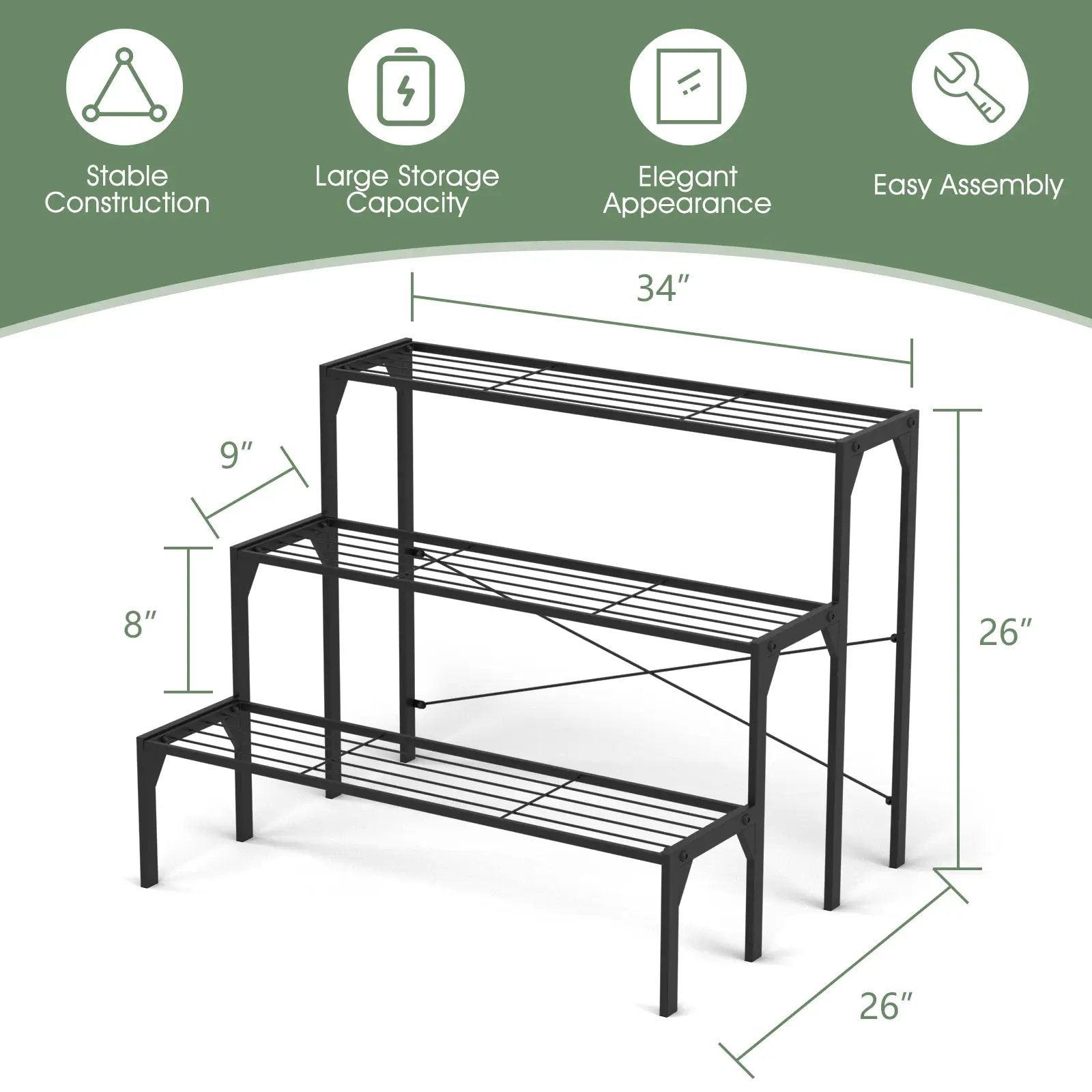 Outdoor 3 Tier Metal Plant Stand with Heavy Duty Rack for Multiple Use by DirectDeals