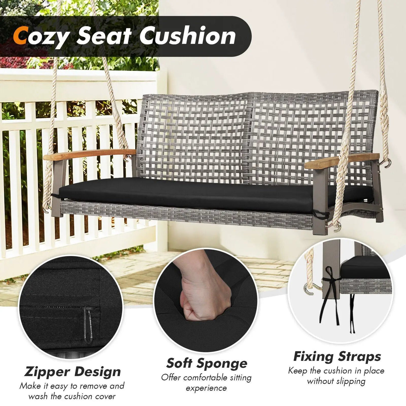 2-Person Patio Wicker Hanging Swing Chair by DirectDeals