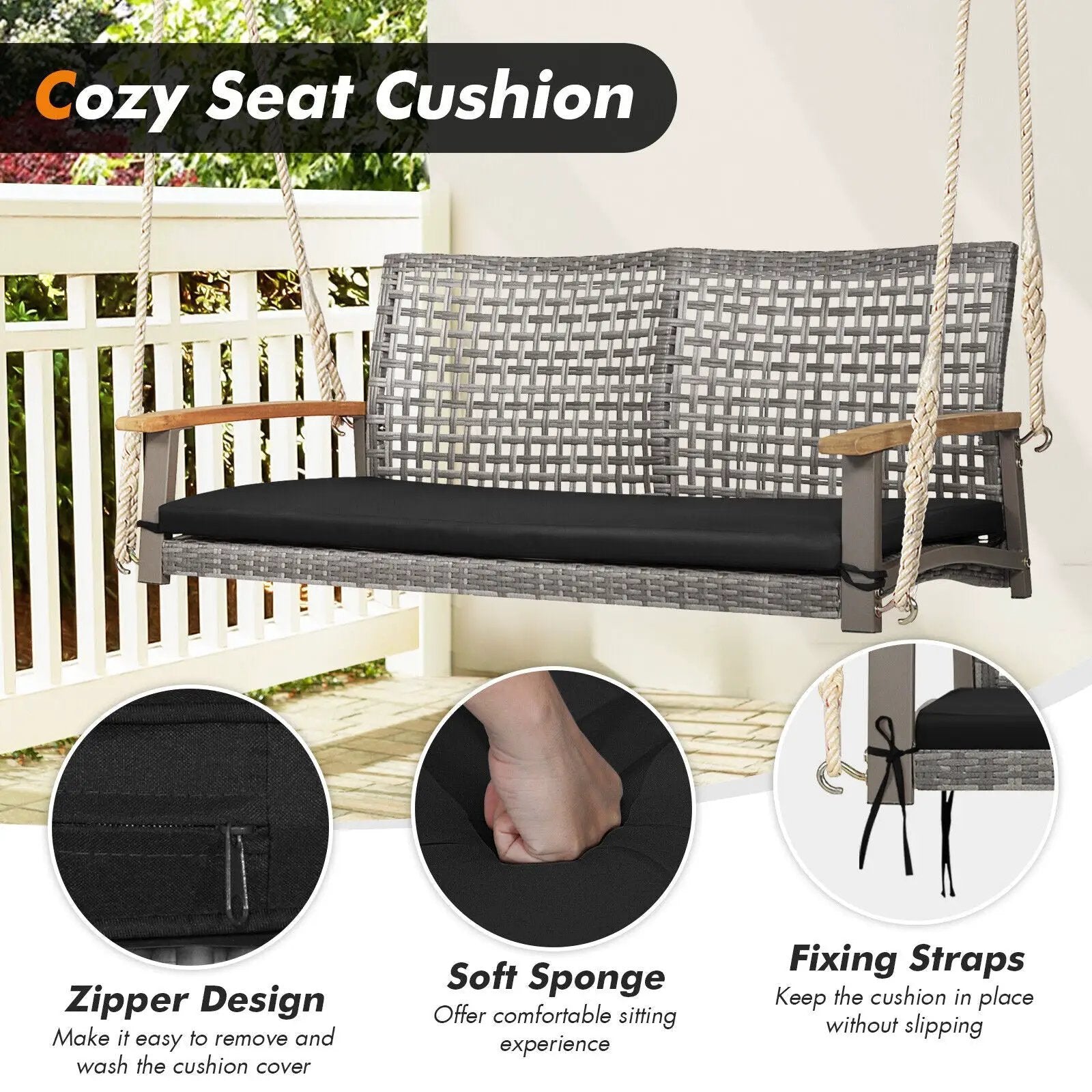 2-Person Patio Wicker Hanging Swing Chair by DirectDeals