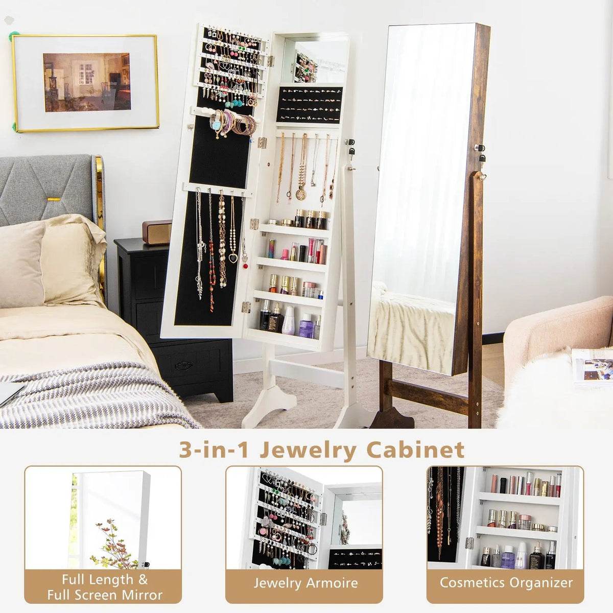Standing Jewelry Cabinet with Full Length Mirror by DirectDeals