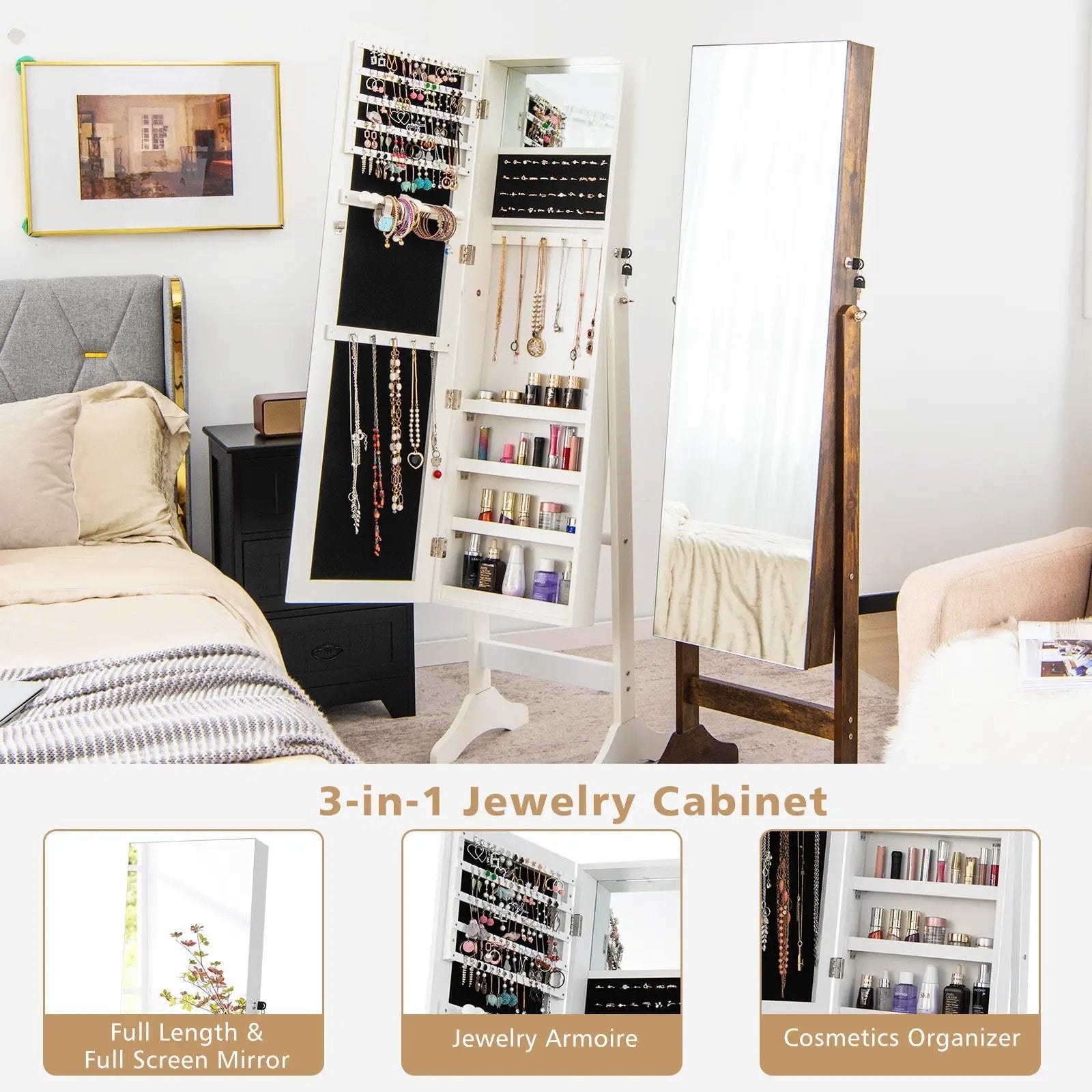 Standing Jewelry Cabinet with Full Length Mirror by DirectDeals