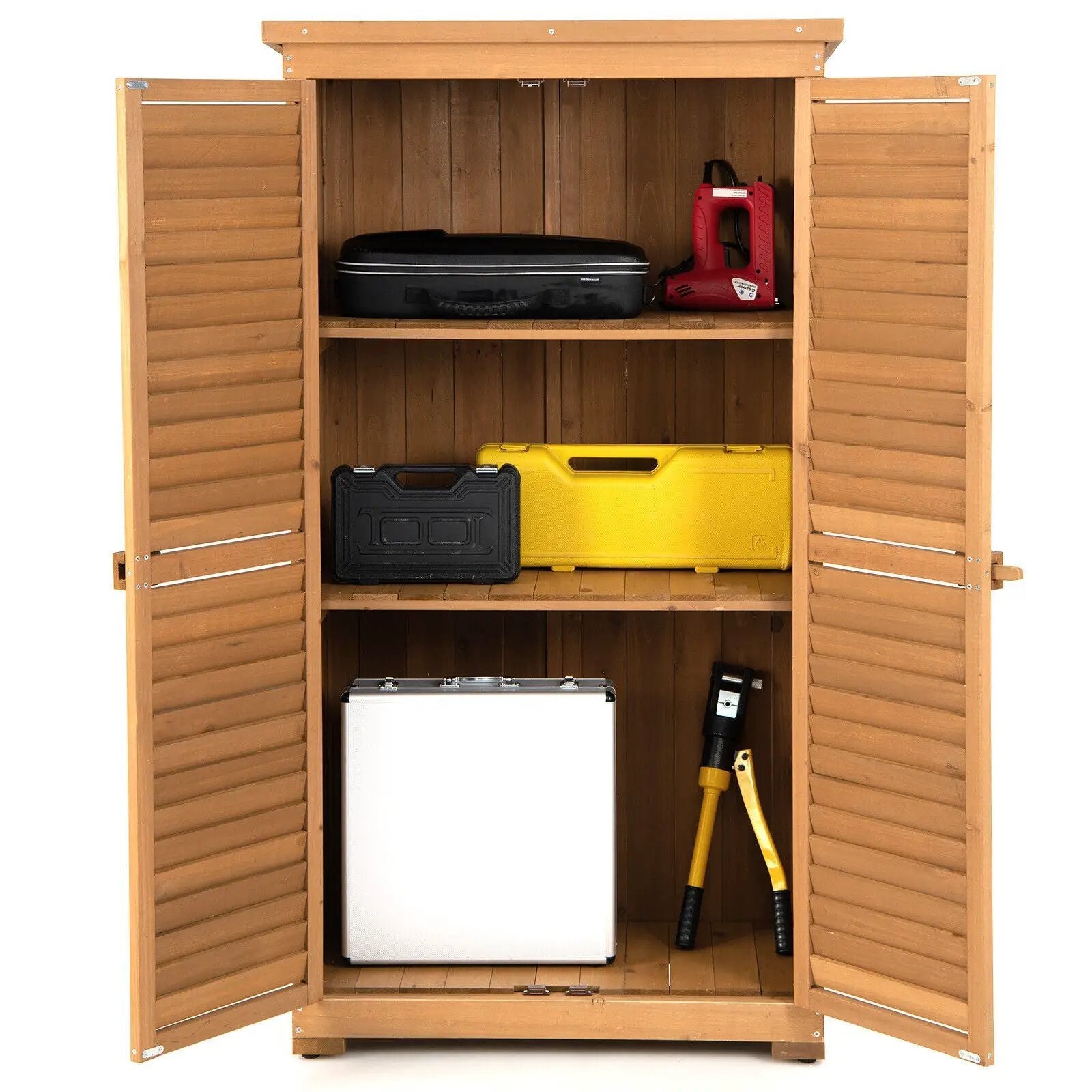 Outdoor Wooden Garden Tool Storage Cabinet-Natural by DirectDeals