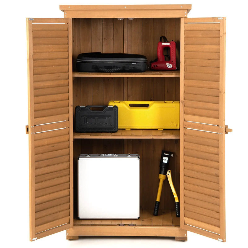 Outdoor Wooden Garden Tool Storage Cabinet-Natural by DirectDeals