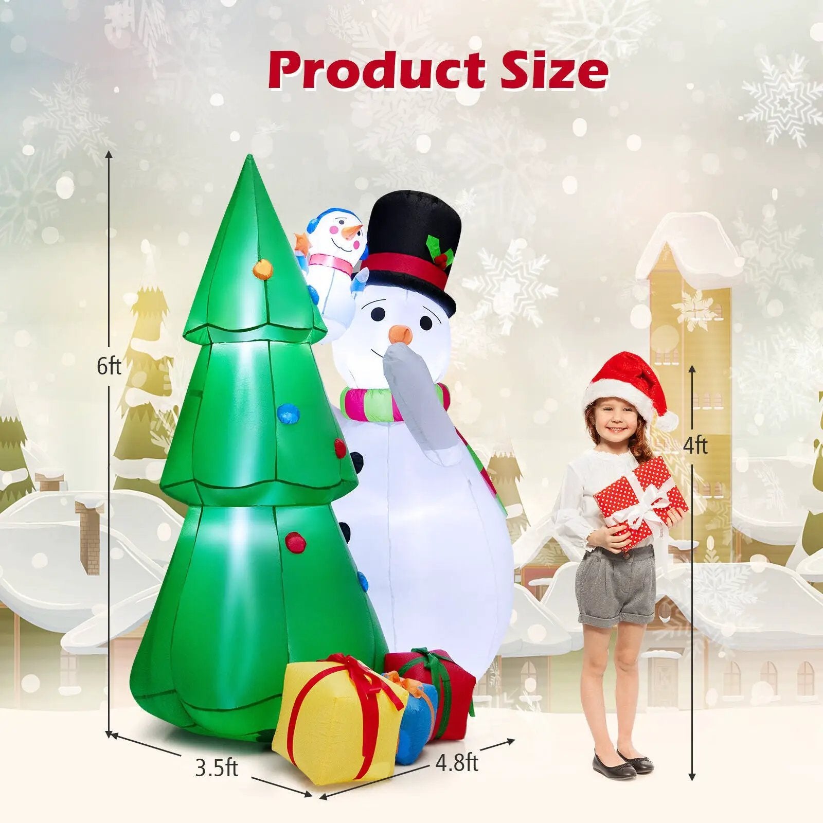 6 Feet Tall Inflatable Christmas Snowman and Tree Decoration Set with LED Lights by DirectDeals