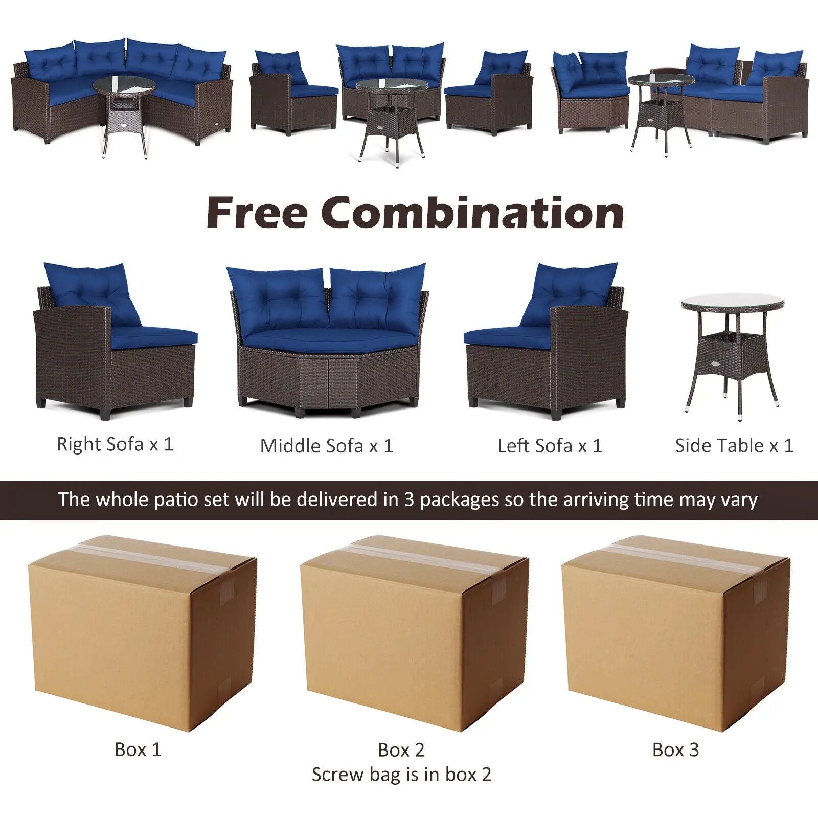 4 Pieces Patio Rattan Furniture Set Cushioned Sofa Glass Table by DirectDeals