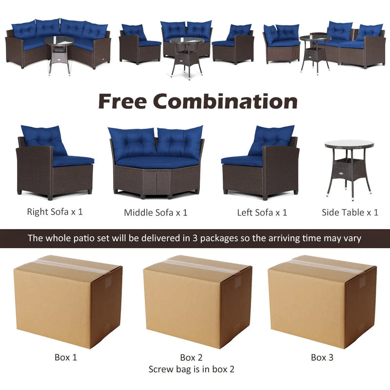 4 Pieces Patio Rattan Furniture Set Cushioned Sofa Glass Table by DirectDeals