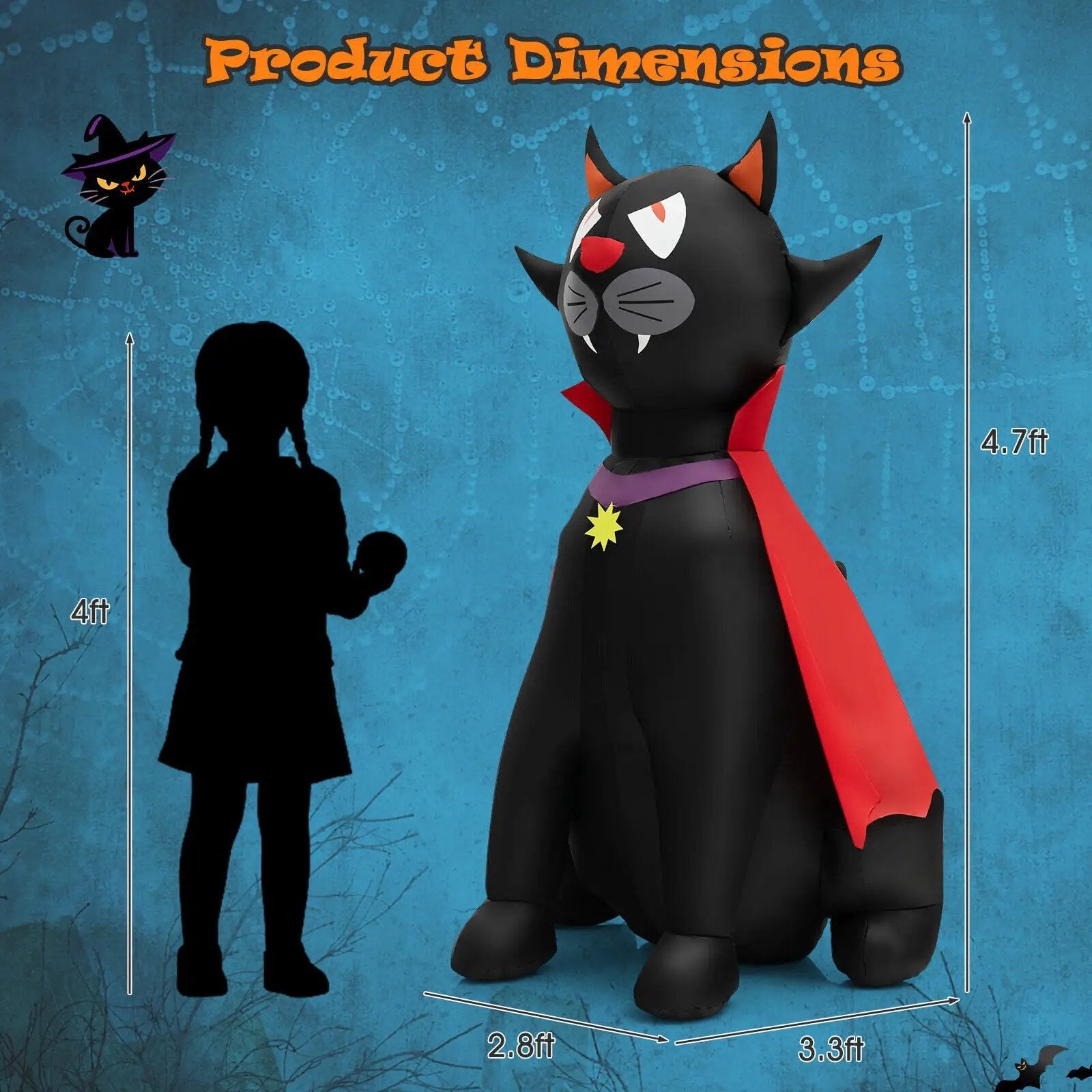 4.7 Feet Halloween Inflatable Vampire Cat with Red Cloak by DirectDeals