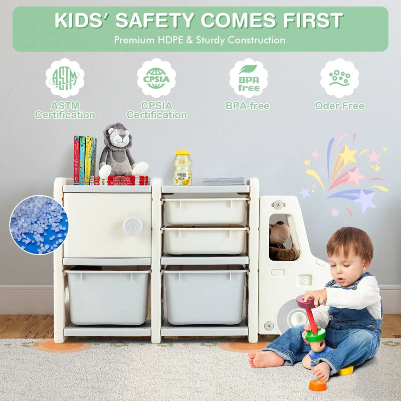 Toddler Truck Storage Organizer with Plastic Bins by DirectDeals
