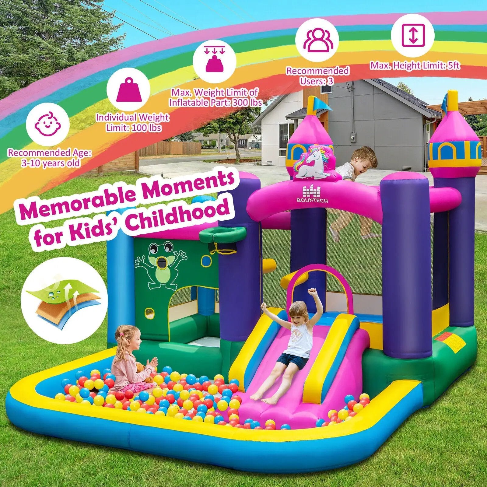 6-in-1 Kids Inflatable Unicorn-themed Bounce House with 735W Blower by DirectDeals
