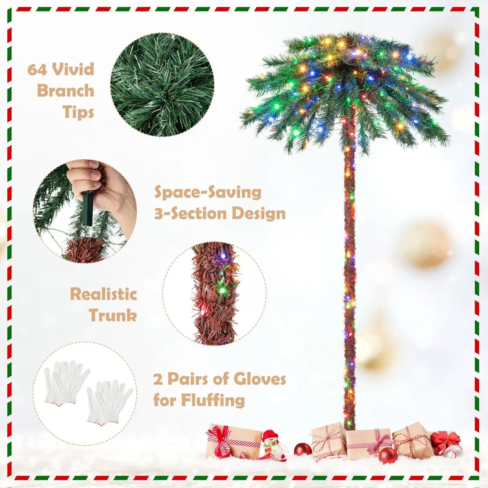 6 Feet Pre-Lit Artificial Tropical Christmas Palm Tree with 210 Multi-Color Lights by DirectDeals