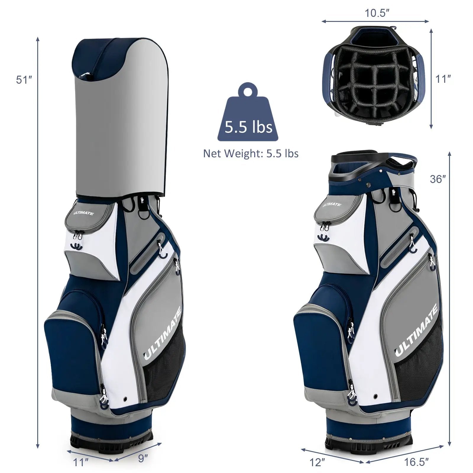 10.5 Inch Golf Stand Bag with 14 Way Dividers and 7 Zippered Pockets by DirectDeals