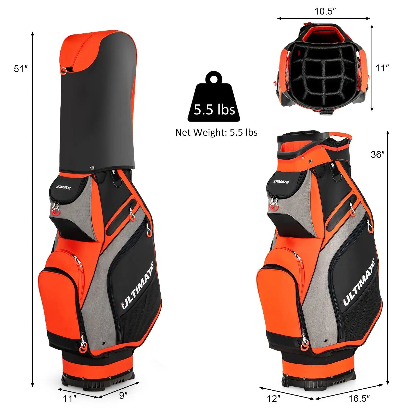 10.5 Inch Golf Stand Bag with 14 Way Dividers and 7 Zippered Pockets by DirectDeals