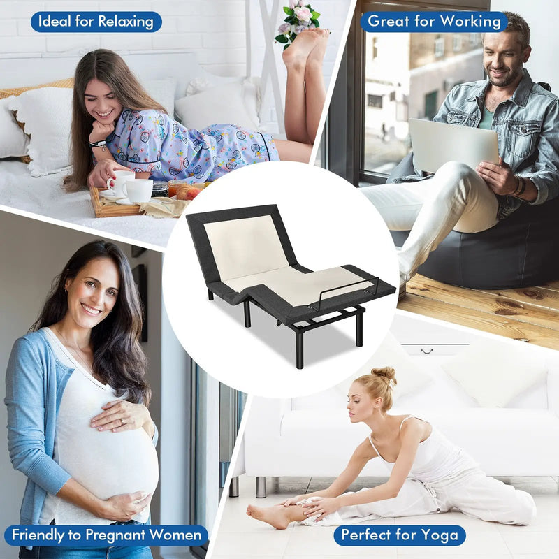Queen Size Adjustable Bed Base Electric Bed Frame with Massage Modes by DirectDeals