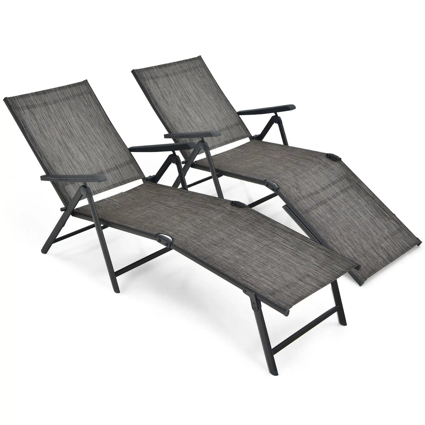 2 Pieces Foldable Chaise Lounge Chair with 2-Position Footrest by DirectDeals