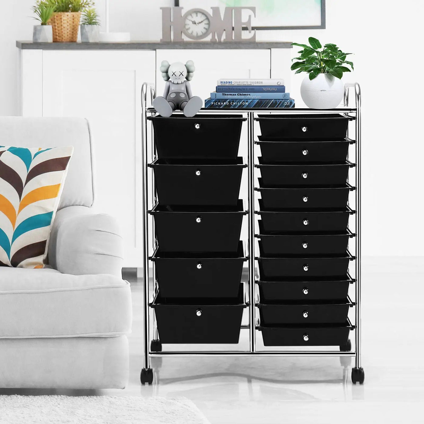 15-Drawer Utility Rolling Cart with Drawers Multi-Use Storage-Icecream Multicolor by DirectDeals