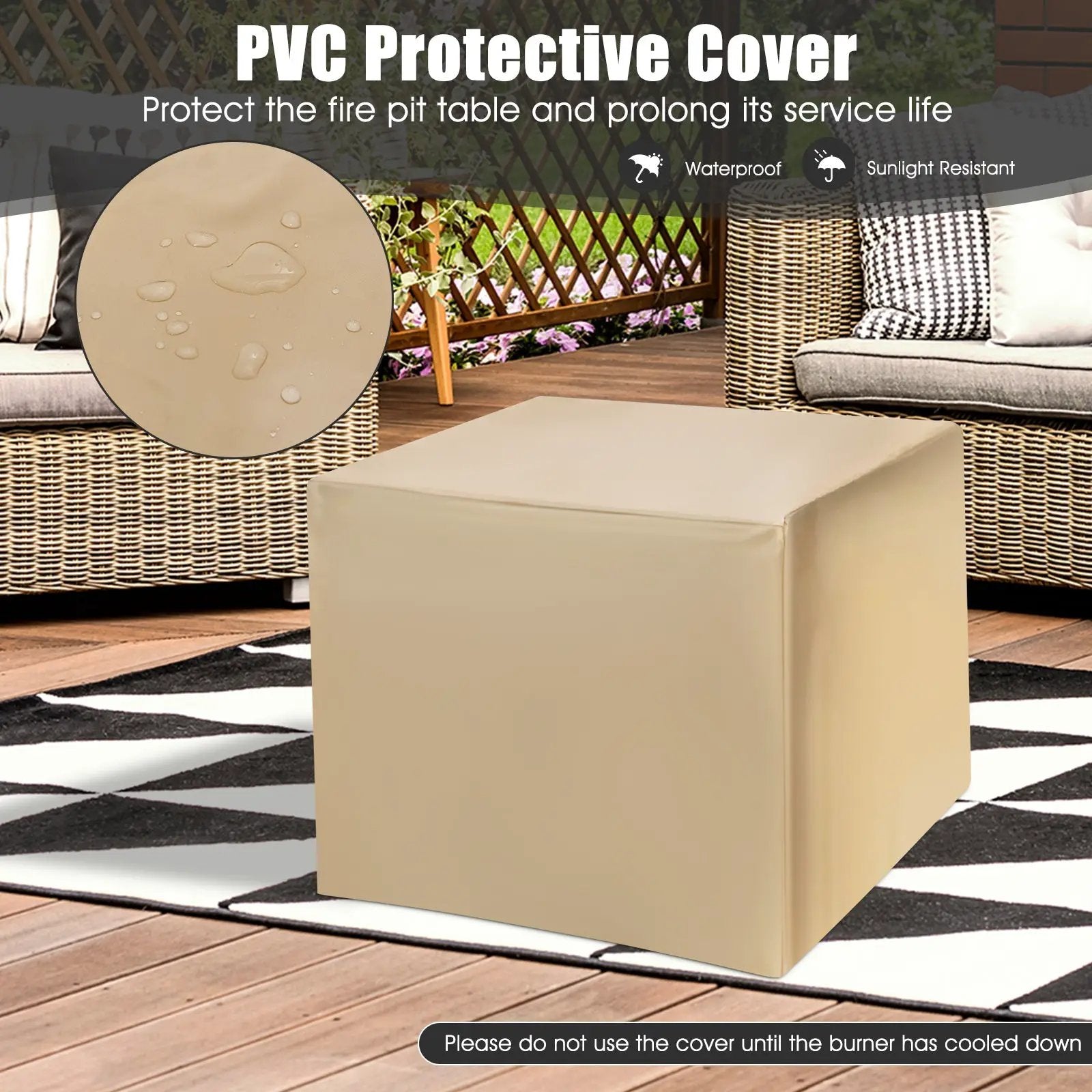 28 Inch 40 000 BTU Square Fire Pit Table with Lid and Lava Rocks-Gray by DirectDeals