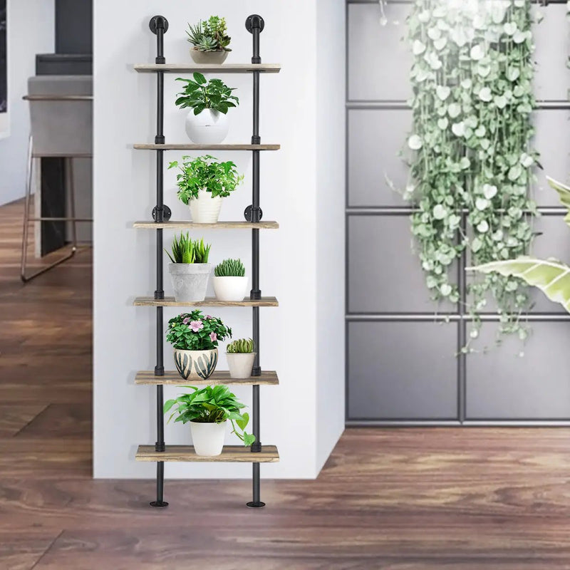 6-Tier Industrial Wall Mounted Pipe Shelves by DirectDeals