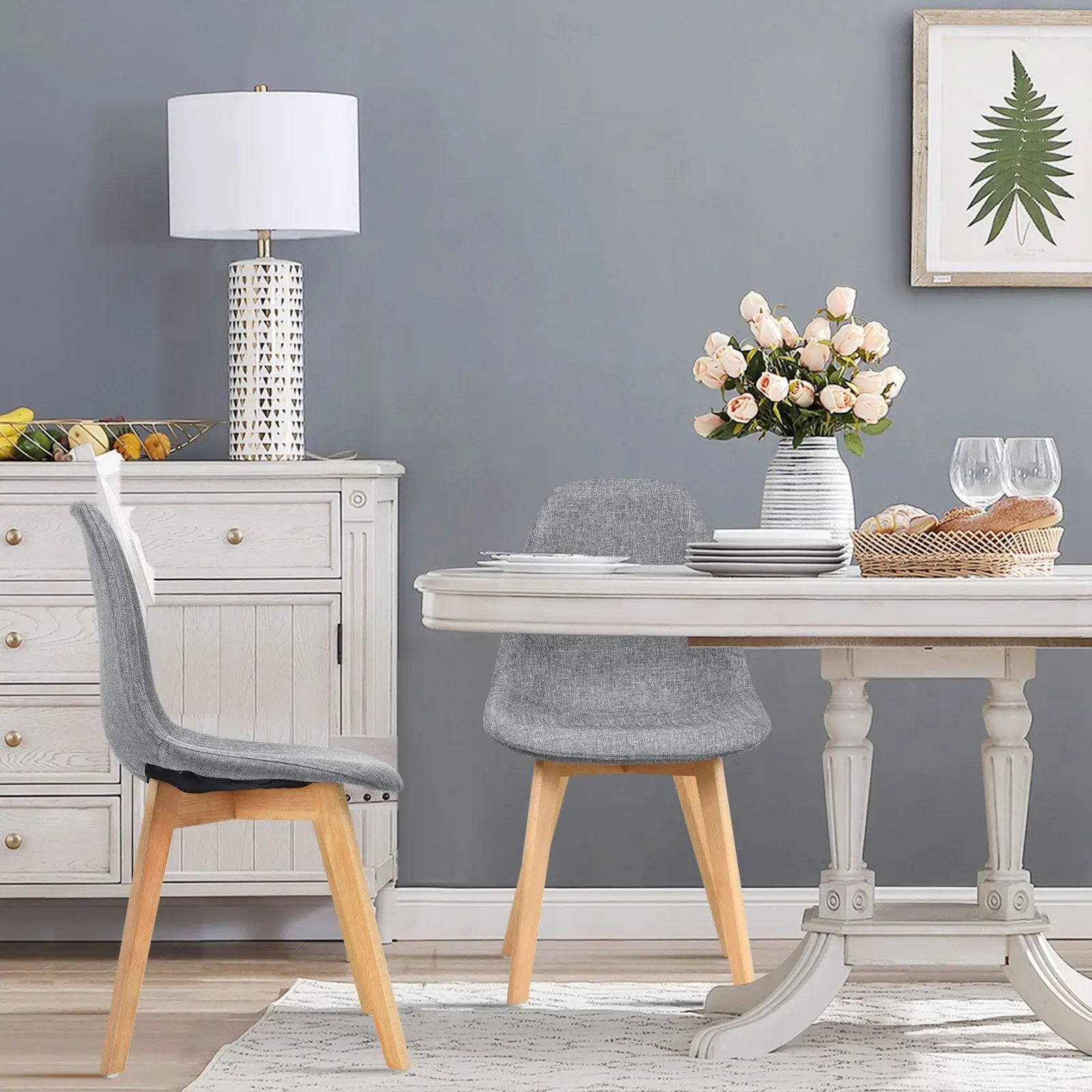 4 Pieces Modern Dining Chair Set with Wood Legs and Fabric Cushion Seat by DirectDeals