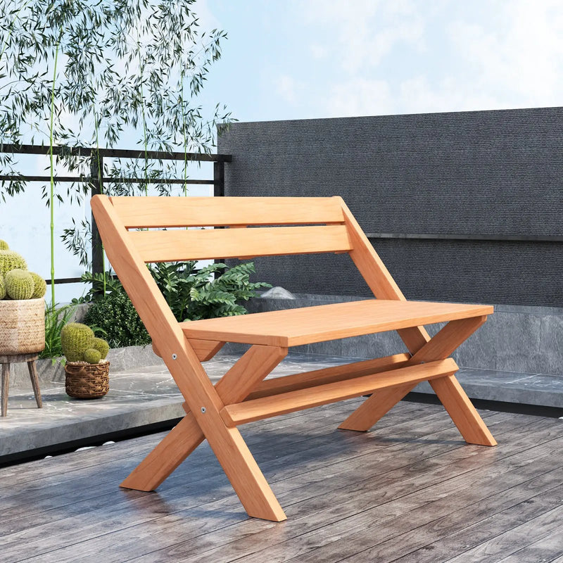 2-Person Indonesia Teak Wood Folding Outdoor Benches with Slatted Seat by DirectDeals