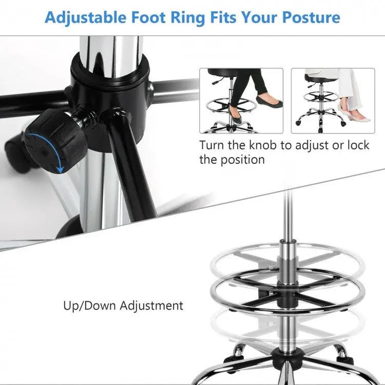 Swivel Drafting Chair with Retractable Mid Back and Adjustable Foot Ring-Black by DirectDeals